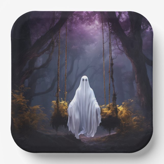 Halloween Ghost on Swing Pappteller (Vorderseite)