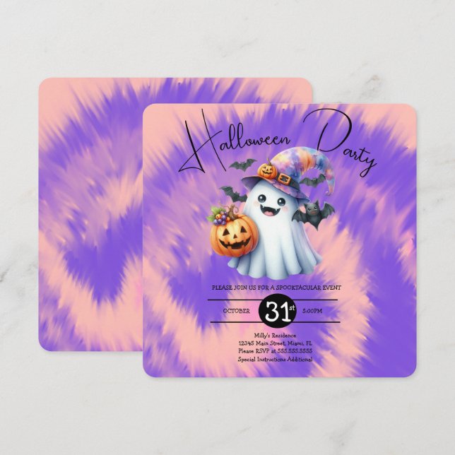Halloween Ghost Party Gefärbte Krawatte Handzeiche Einladung (Vorne/Hinten)