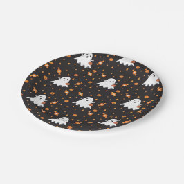 Halloween Ghost Pattern Black Paper Plate Pappteller