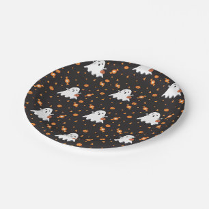 Halloween Ghost Pattern Black Paper Plate Pappteller