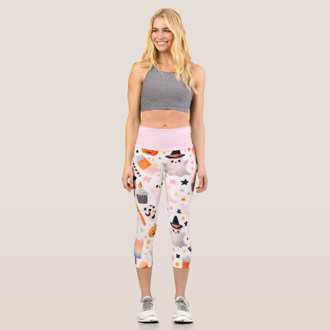 Halloween Ghost Pattern Capri Leggings (Vorderseite)