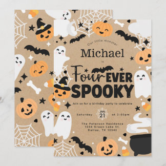 Halloween Ghost Pumpkin 4th Birthday Party Einladung