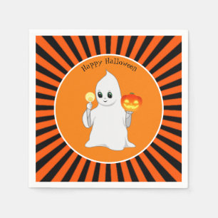 Halloween Ghost & Pumpkin auf Black & Orange Serviette