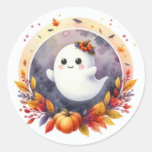 Halloween Ghost & Pumpkin Design Kinderdusche Runder Aufkleber (Vorderseite)
