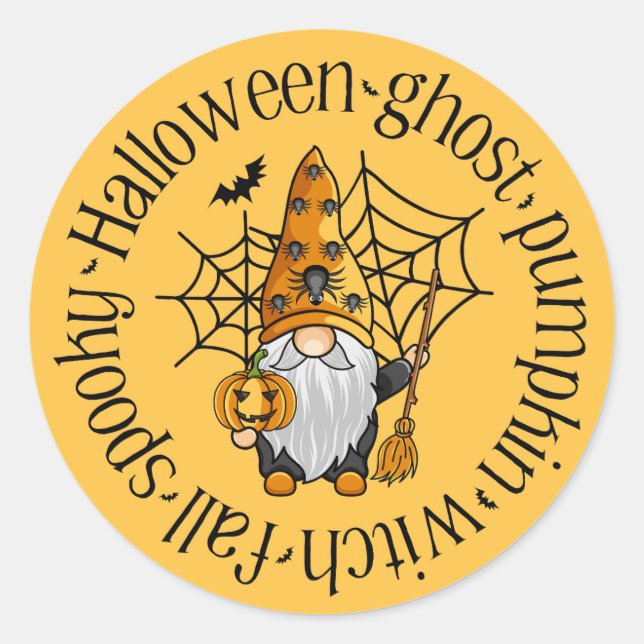 Halloween Ghost Pumpkin Hexe Fall Spooky Gnome Runder Aufkleber (Vorderseite)