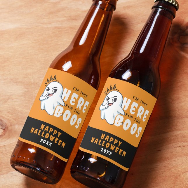 Halloween Ghost Pun Just Here for Boos Bierflaschenetikett (Halloween Funny Ghost Pun Just Here for the Boos Beer Bottle Label
)