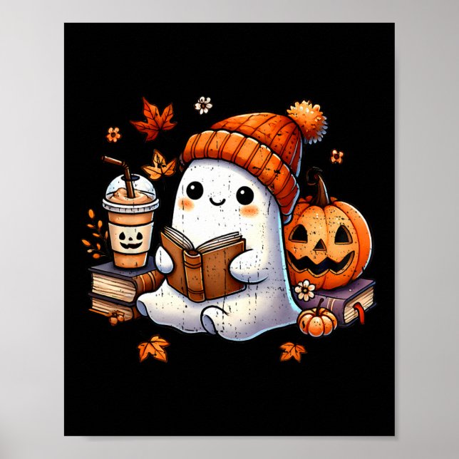 Halloween Ghost Reading Book Lovers Niedlich Ghost Poster (Vorne)