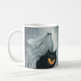 Halloween Ghost Riding a Black Cat Kaffeetasse