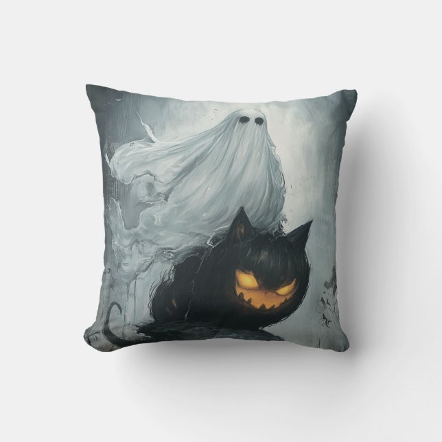 Halloween Ghost Riding a Black Cat Kissen (Vorderseite)
