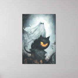 Halloween Ghost Riding a Black Cat Leinwanddruck