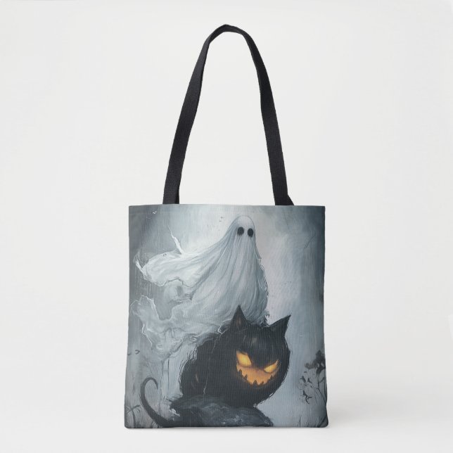 Halloween Ghost Riding a Black Cat Tasche (Vorderseite)