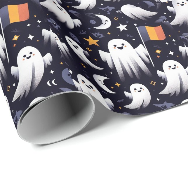 Halloween Ghost Rumänische Flaggenfarben Geschenkpapier (Rolleneckpunkt)
