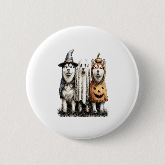 Halloween Ghost Siberian Husky Dog Button (Vorderseite)