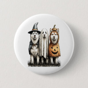 Halloween Ghost Siberian Husky Dog Button