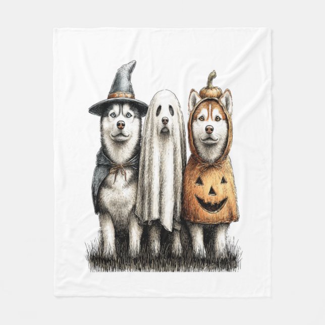 Halloween Ghost Siberian Husky Dog Fleecedecke (Vorderseite)