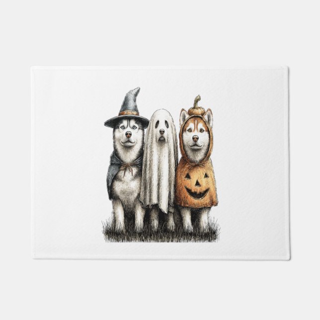 Halloween Ghost Siberian Husky Dog Fußmatte (Vorderseite)