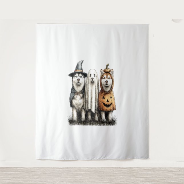 Halloween Ghost Siberian Husky Dog Wandteppich (Vorderseite)