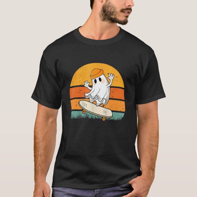 Halloween Ghost Skateboard Halloween Skateboardin T-Shirt (Vorderseite)