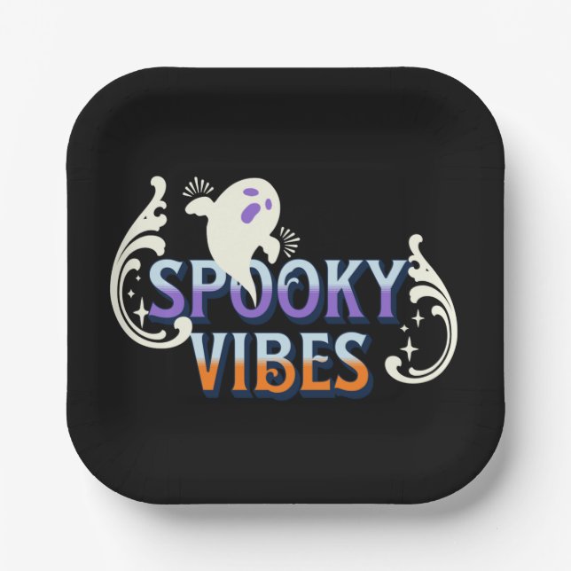 Halloween Ghost Spooky Vibes Typografy Letting Pappteller (Vorderseite)