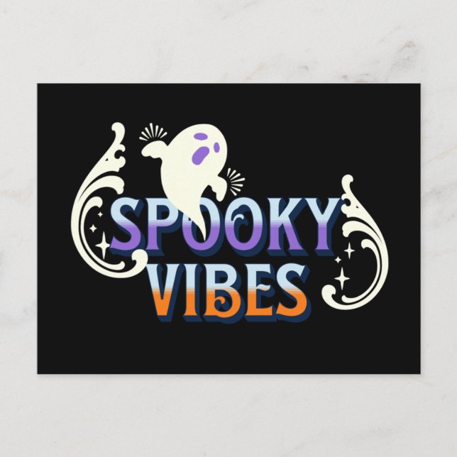 Halloween Ghost Spooky Vibes Typografy Letting Postkarte (Vorderseite)