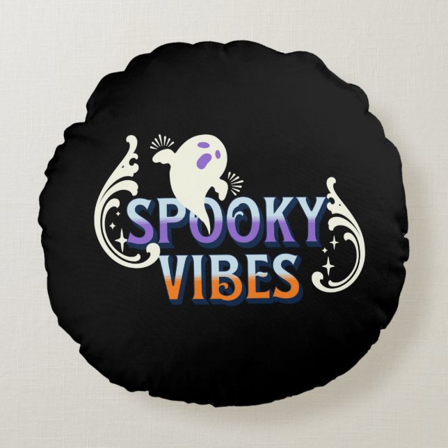 Halloween Ghost Spooky Vibes Typografy Letting Rundes Kissen (Vorderseite)
