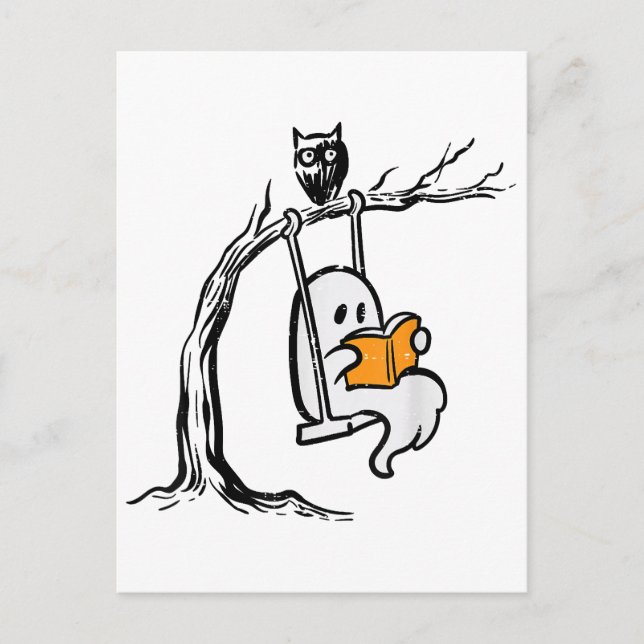 Halloween Ghost Swing Reading Feiertagspostkarte (Vorderseite)