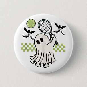 Halloween Ghost Tennis Player Retro Spooky Saison Button