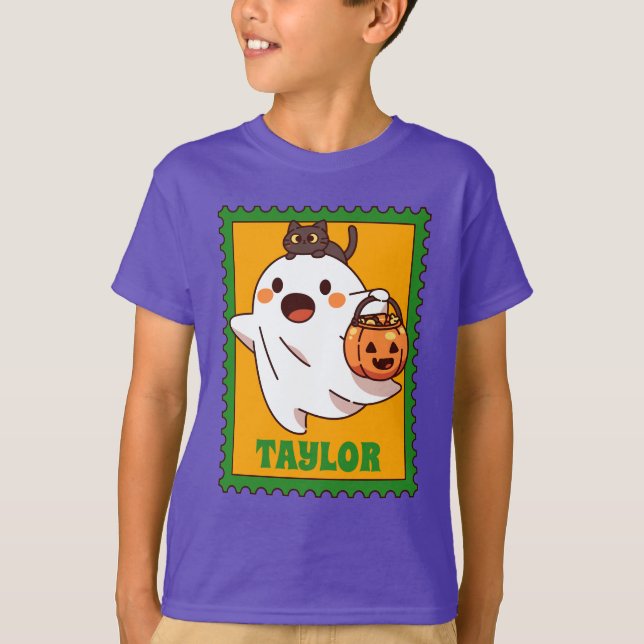 Halloween Ghost Trick Or Treat Custom Text Stamp T-Shirt (Vorderseite)