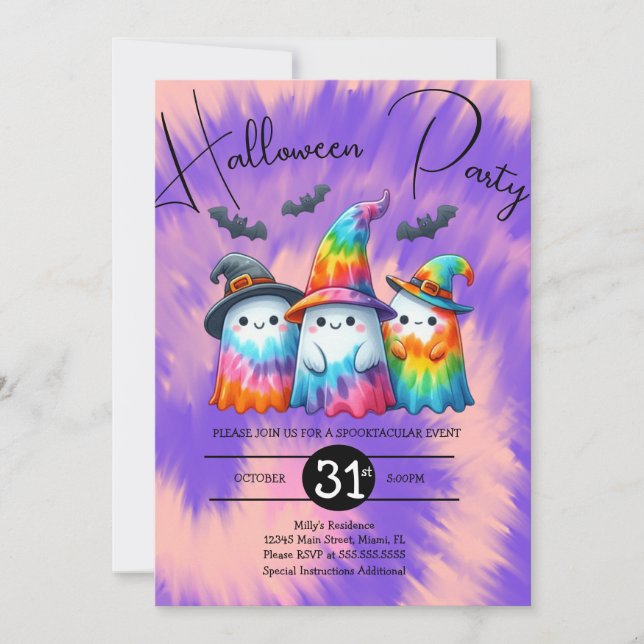 Halloween Ghost Trio Party Gefärbte Krawatte Handg Einladung (Vorderseite)