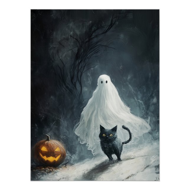 Halloween Ghost und Black Cat Poster (Vorderseite)
