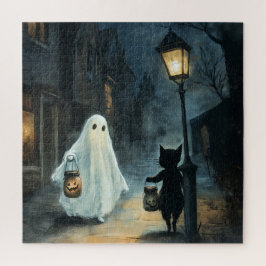 Halloween Ghost und Cat-Begegnung