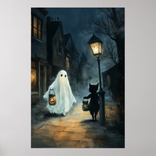 Halloween Ghost und Cat-Begegnung Poster