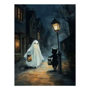 Halloween Ghost und Cat-Begegnung Poster