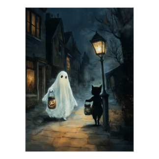 Halloween Ghost und Cat-Begegnung Poster