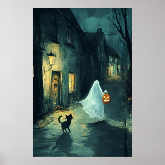 Halloween Ghost und Cat Trick oder Treat Poster (Vorne)