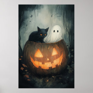 Halloween Ghost und Cat WELLNESS-CENTER Poster