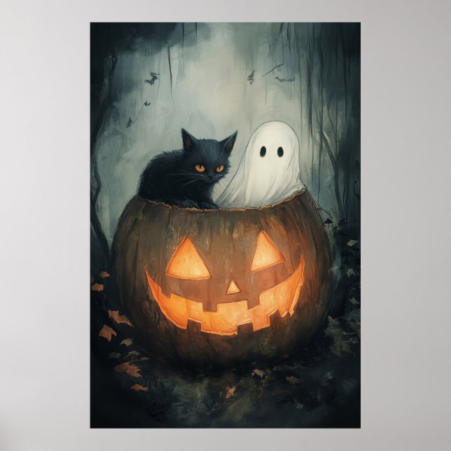 Halloween Ghost und Cat WELLNESS-CENTER Poster (Vorne)