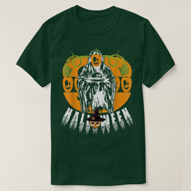 Halloween Ghost und Pumpkin Happy Sprichwort Trick T-Shirt (Design vorne)