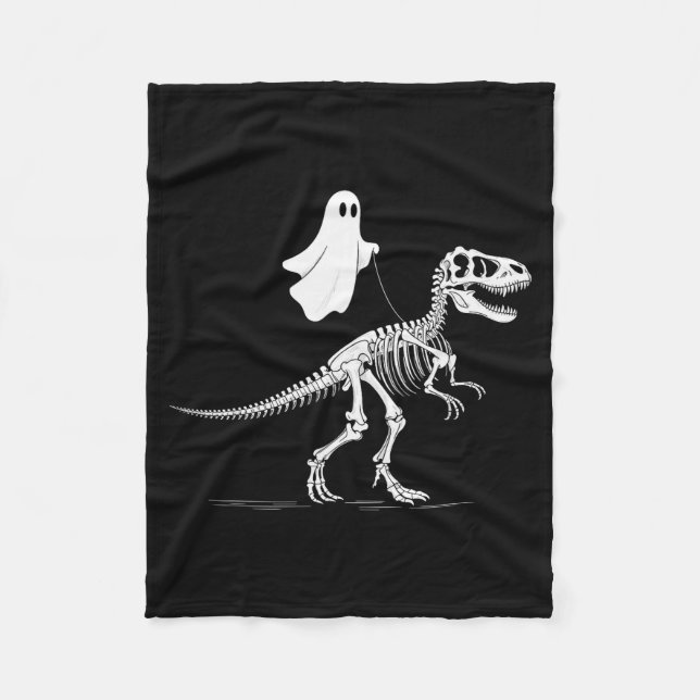 Halloween Ghost Walking Dinosaur Skeleton T Rex Fu Fleecedecke (Vorderseite)