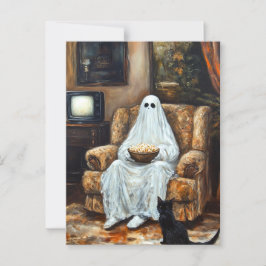 Halloween Ghost Watching TV mit Popcorn Postkarte