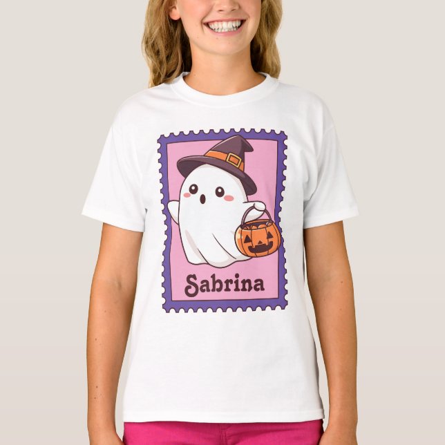 Halloween Ghost Witch Custom Name Stamp T-Shirt (Vorderseite)