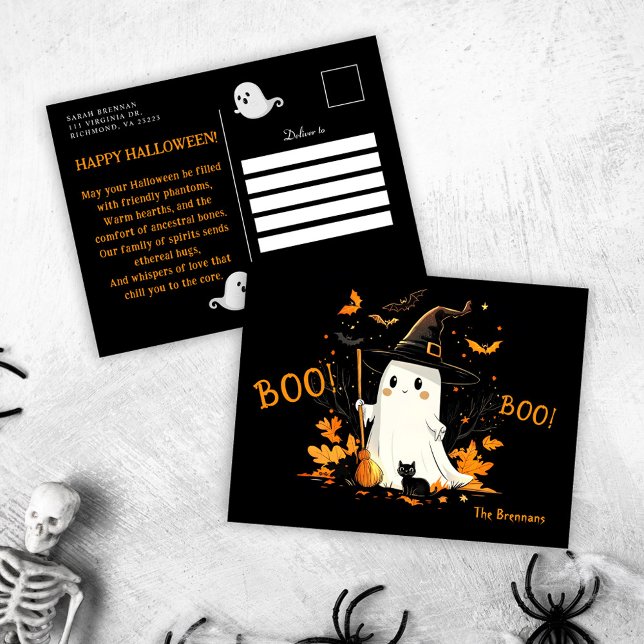 Halloween Ghost Witch Oktober Gruß Feiertagspostkarte (Halloween Ghost Witch October Greeting Holiday Postcard)