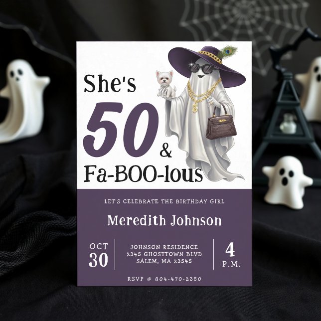 Halloween Ghost Women's Fabelous 50. Geburtstag Einladung (Halloween Ghost Women's Fabulous 50th Birthday Invitation
)