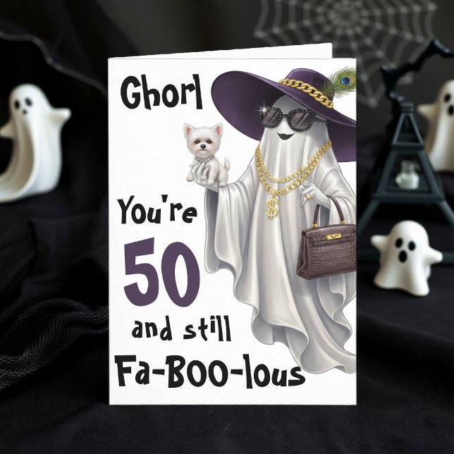 Halloween Ghost Womens Funny Happy 50. Geburtstag Karte (Halloween Ghost Womens Funny Happy 50th Birthday Card
)