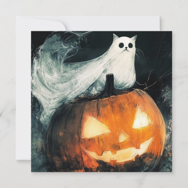 Halloween GhostCat und Kürbislaterne (Vorderseite)