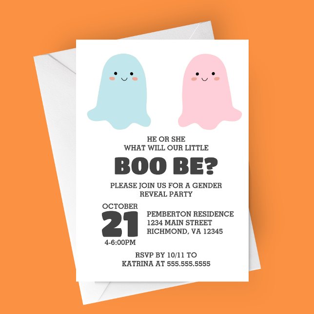 Halloween Ghosts Gender-Party Einladung (Little Boo Bee Halloween Ghost Themed Gender Reveal Party Invitation)