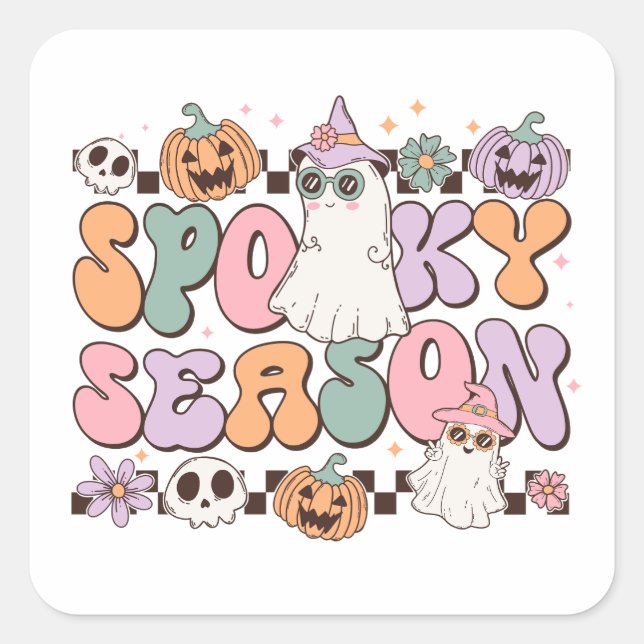 Halloween Ghosts Spooky-Jahreszeit Quadratischer Aufkleber (Vorderseite)