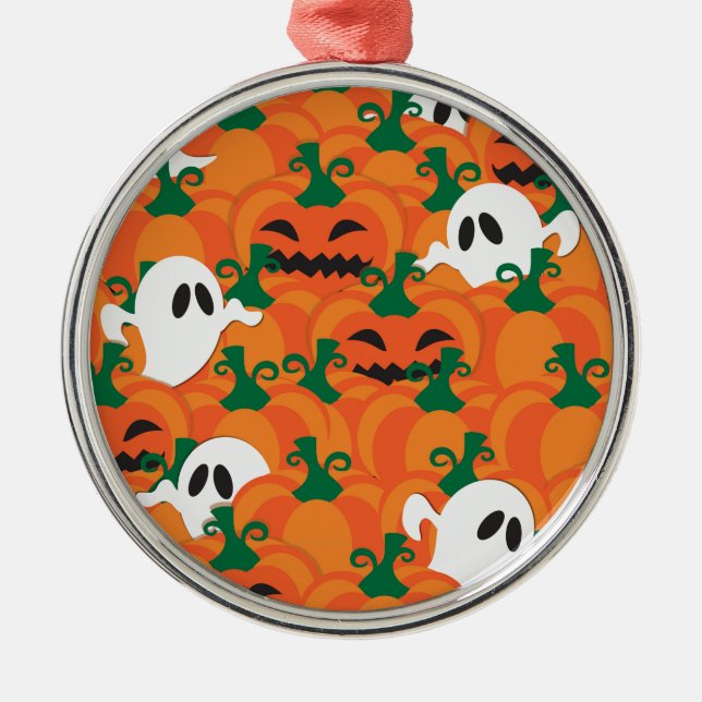 Halloween Ghosts Spuk Pumpkin-Patch Silbernes Ornament (Vorne)
