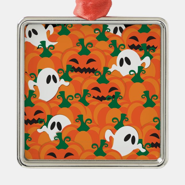 Halloween Ghosts Spuk Pumpkin-Patch Silbernes Ornament (Vorne)
