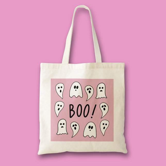 Halloween Ghosts Trick oder Treat Tragetasche (Pink and white ghost Halloween trick or treat tote bag)